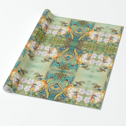 Papier Cadeau giftwrap d'oiseaux et d'abeilles (Déroulé)