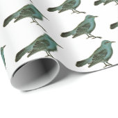 Papier Cadeau Giftwrap :  Oiseaux bleus de bonheur (Coin rond)
