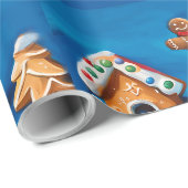 Papier Cadeau Gingembre de Noël Cookies Maisons Arbres Vacances (Coin rond)