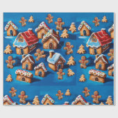 Papier Cadeau Gingembre de Noël Cookies Maisons Arbres Vacances (Plat)