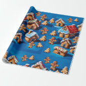 Papier Cadeau Gingembre de Noël Cookies Maisons Arbres Vacances (Déroulé)