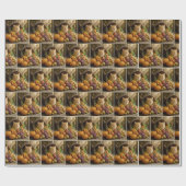 Papier Cadeau Ginger Cat In a Thanksgiving Cornucopia (Plat)