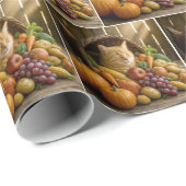 Papier Cadeau Ginger Cat In a Thanksgiving Cornucopia (Coin rond)