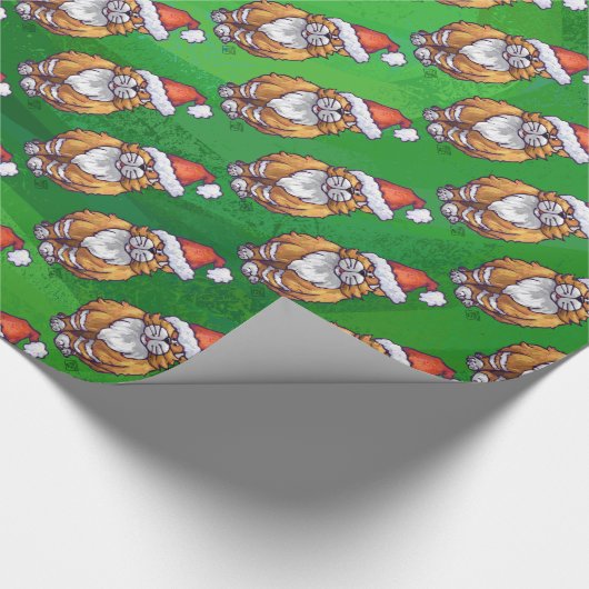 Papier Cadeau Ginger Chat Noël Sur Vert (Coin)