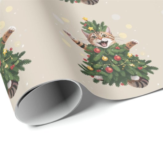 Papier Cadeau Ginger Orange Chat Noël Arbre de Noël mignonne Noë (Coin rond)