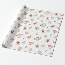 Gingerbread and Teapot Christmas Wrapping Paper