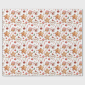 Papier Cadeau Gingerbread Cookies Et Bonbons Blanc Noël (Plat)