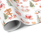 Papier Cadeau Gingerbread de Noël Rouge (Coin rond)