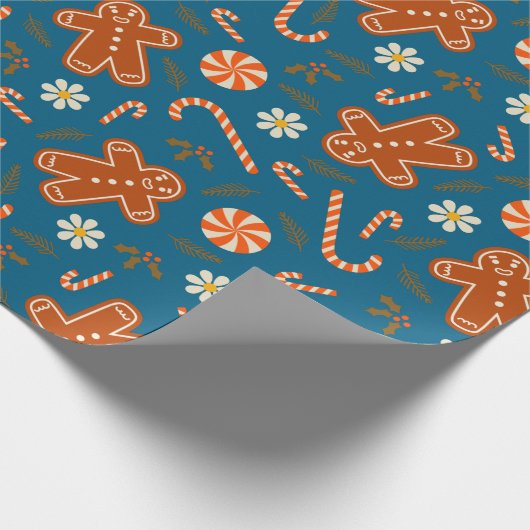 Papier Cadeau Gingerbread man and candy cane pattern (Coin)