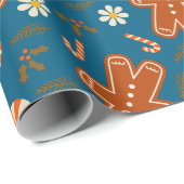 Papier Cadeau Gingerbread man and candy cane pattern (Coin rond)