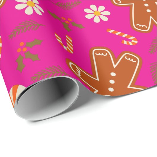 Papier Cadeau Gingerbread man and candy cane pattern (Coin rond)