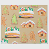Papier Cadeau Gingerbread Village Motif de vacances (Plat)