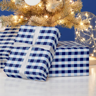 Papier Cadeau Gingham Bleu Et Blanc
