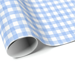 Papier Cadeau Gingham bleu et blanc à l'aquarelle