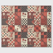 Papier Cadeau Gingham Fleurs de Cottage Rouge (Plat)