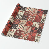 Papier Cadeau Gingham Fleurs de Cottage Rouge (Déroulé)