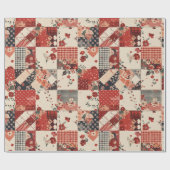 Papier Cadeau Gingham Fleurs de Cottage Rouge (Plat)