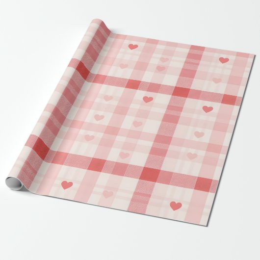 Papier Cadeau Gingham Hearts • Classic Sweet Valentine Seamless  (Déroulé)