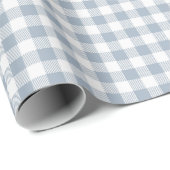 Papier Cadeau Gingham Pattern Coastal Checkered White Muted Blue (Coin rond)
