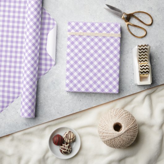 Papier Cadeau Gingham Rétro Lavande Douce (Artisanat)