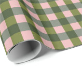 Papier Cadeau Gingham Rose Et Vert Printanier (Coin rond)