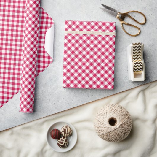 Papier Cadeau Gingham Rouge Framboise Rétro (Artisanat)