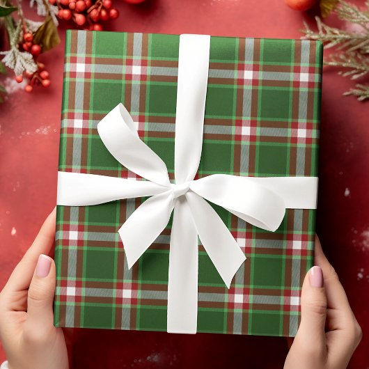 Papier Cadeau Gingham Rouge Vert Blanc Traditionnel Classique