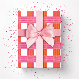 Papier Cadeau Gingham Tissage Vitre en Rose et Orange
