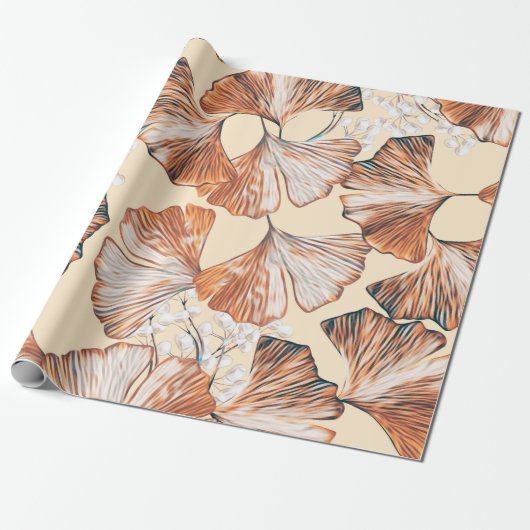 Papier Cadeau Gingko with fruits seamless pattern. Watercolor fl (Déroulé)
