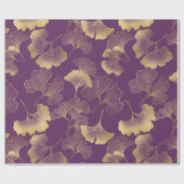 Papier Cadeau Ginkgo Botanique Or Violet Foncé (Plat)