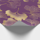 Papier Cadeau Ginkgo Botanique Or Violet Foncé (Coin)