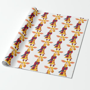 Papier Cadeau Girafe avec un motif d'écharpe, impression de gira