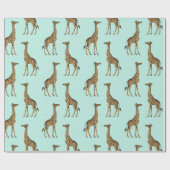 Papier Cadeau Girafe Bleu et Doré (Plat)