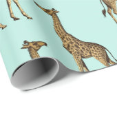 Papier Cadeau Girafe Bleu et Doré (Coin rond)