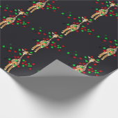 Papier Cadeau girafe de Noël festive, vert rouge scintillant (Coin)