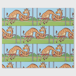 Papier Cadeau Girafe Drôle de Saut en Hauteur Dessin Animé