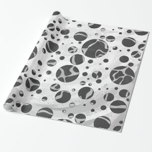 Papier Cadeau Girafe Impression Noir et Gris Clair à pois
