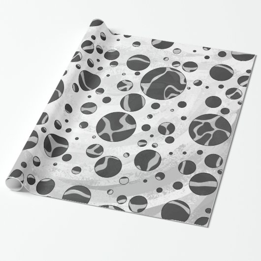 Papier Cadeau Girafe Impression Noir et Gris Clair à pois (Déroulé)