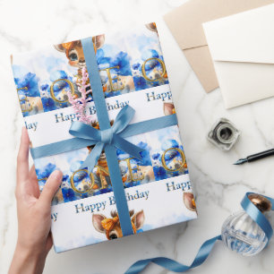 Papier Cadeau Girafe premier anniversaire avec noeud papillon à
