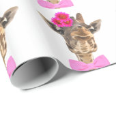 Papier Cadeau Giraffe animal drôle jolie aquarelle (Coin rond)