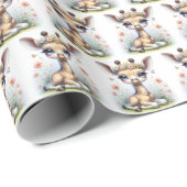 Papier Cadeau Giraffe Bébé En Fleurs Roses (Coin rond)