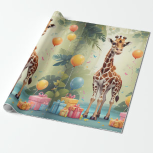 Papier Cadeau Giraffe & Cadeaux dans la jungle   Papier d'enroba