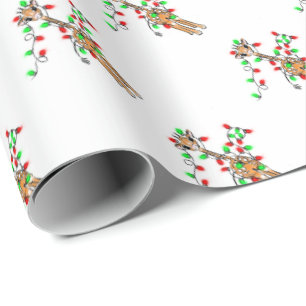 Papier Cadeau Giraffe de vacances - scintillant rouge et vert lu