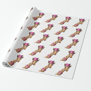 Papier Cadeau Giraffe en casquette rose étincelant