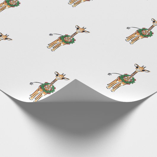 Papier Cadeau Giraffe Festive - couronne Holly rouge-vert (Coin)