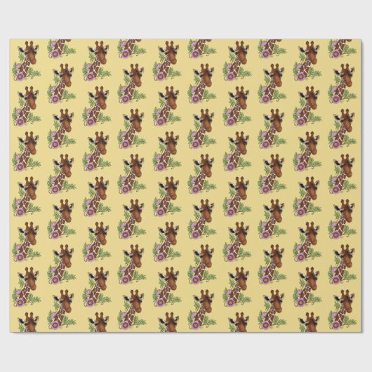 Papier Cadeau Giraffe Fleurs de Portrait Jaunes (Plat)