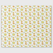 Papier Cadeau Giraffe Fleurs Florales Jaunes (Plat)