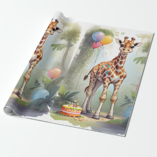 Papier Cadeau Giraffe & Gâteau dans la jungle   Papier d'enrobag
