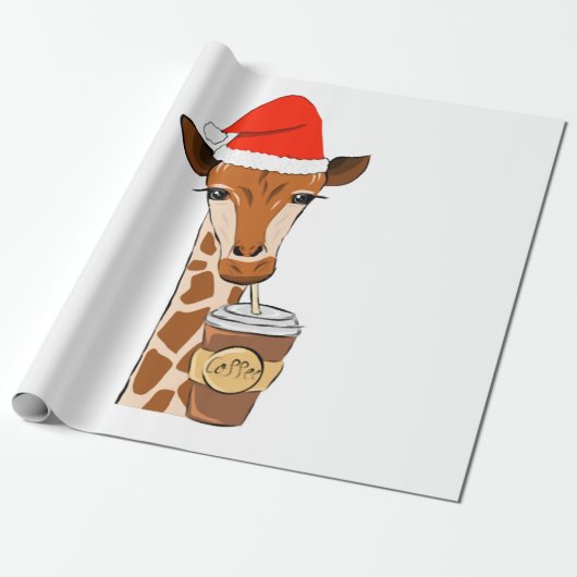 Papier Cadeau Giraffe Noël boisson café (Déroulé)