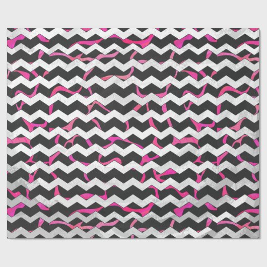 Papier Cadeau Giraffe rose chaude et noire (Plat)